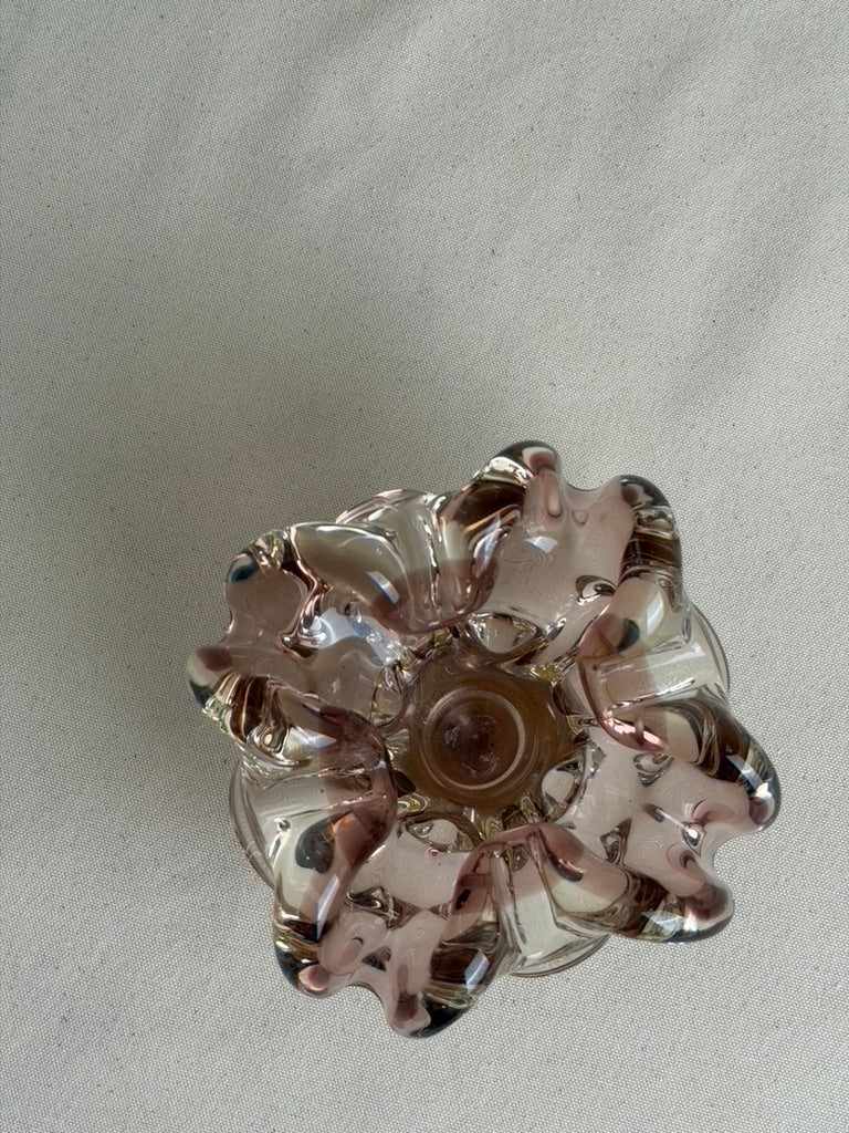 Vintage Pink Ruffled Art Glass Bowl / Ashtray