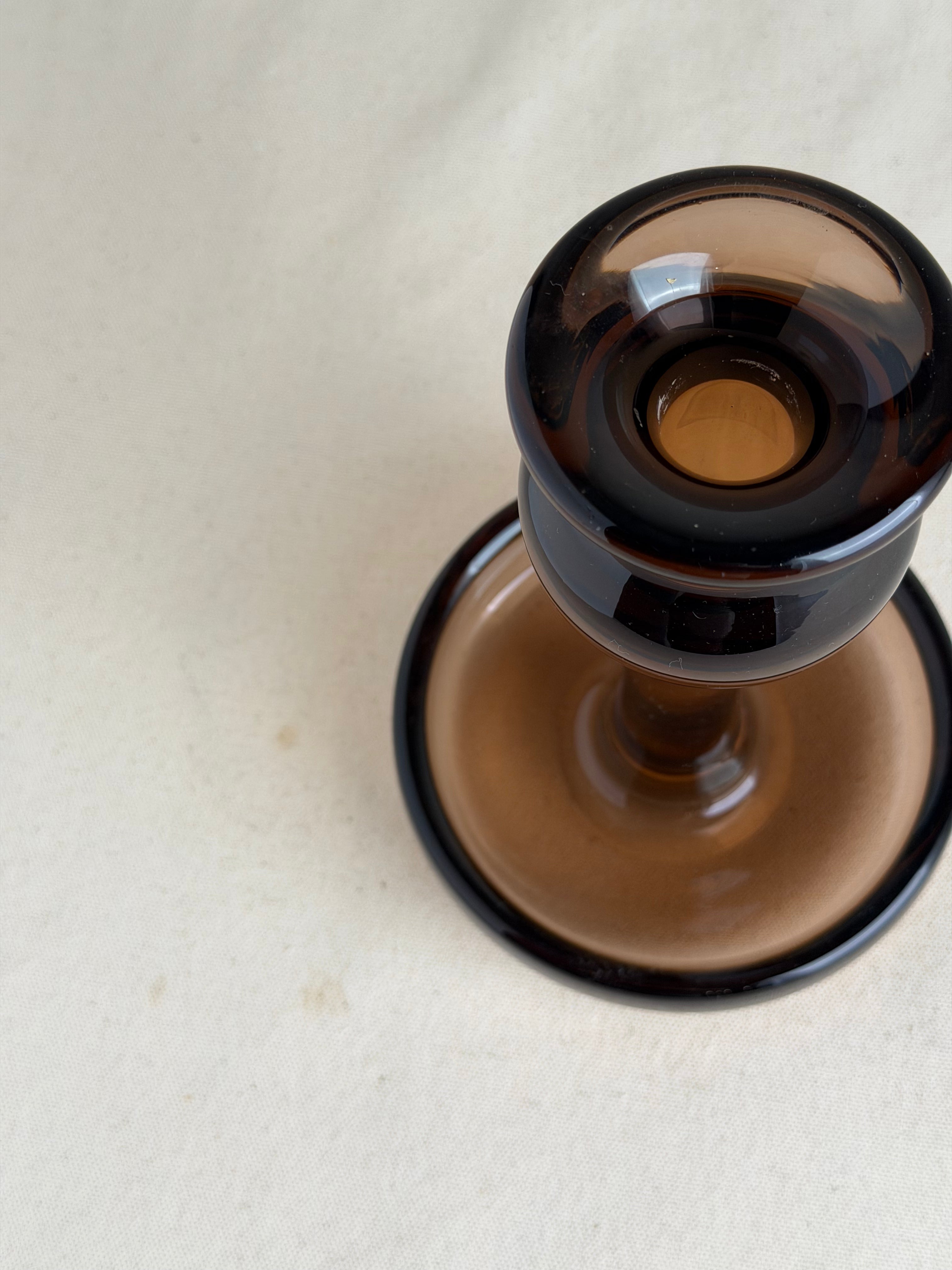 Smoked Amber Scandinavian-Style Glass Candlestick