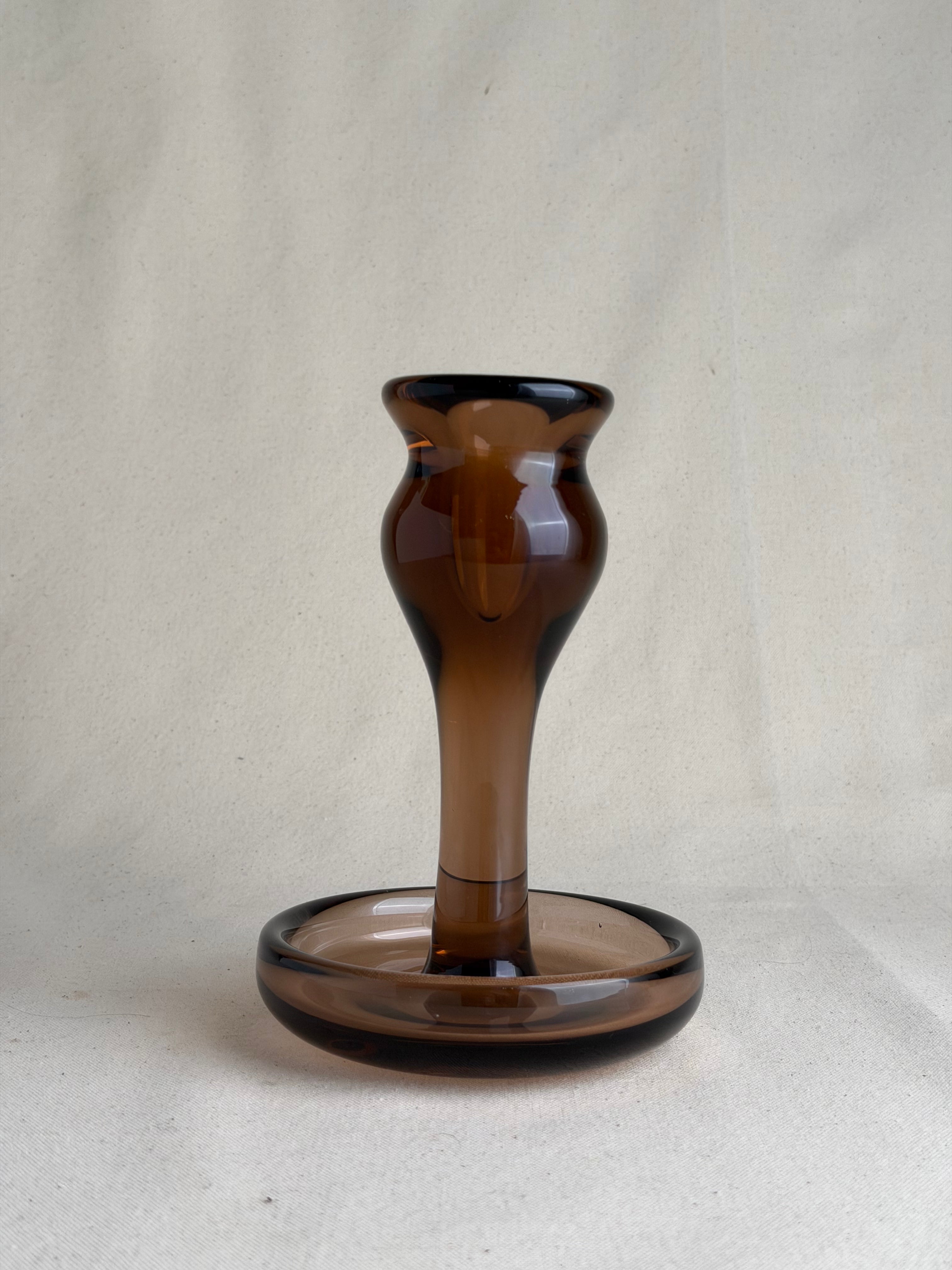 Smoked Amber Scandinavian-Style Glass Candlestick