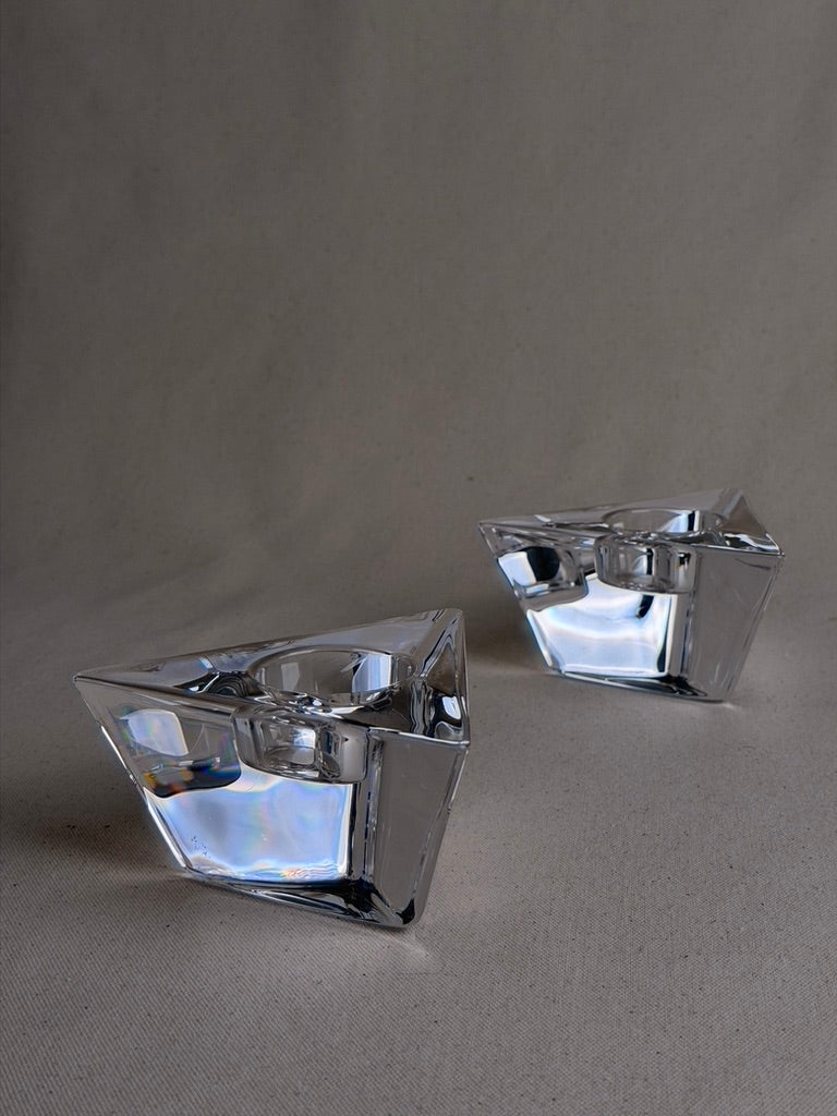 Orrefors Triangle Crystal Votive Holders by Martti Rytkönen — Pair