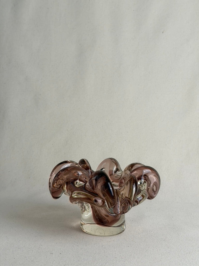 Vintage Pink Ruffled Art Glass Bowl / Ashtray