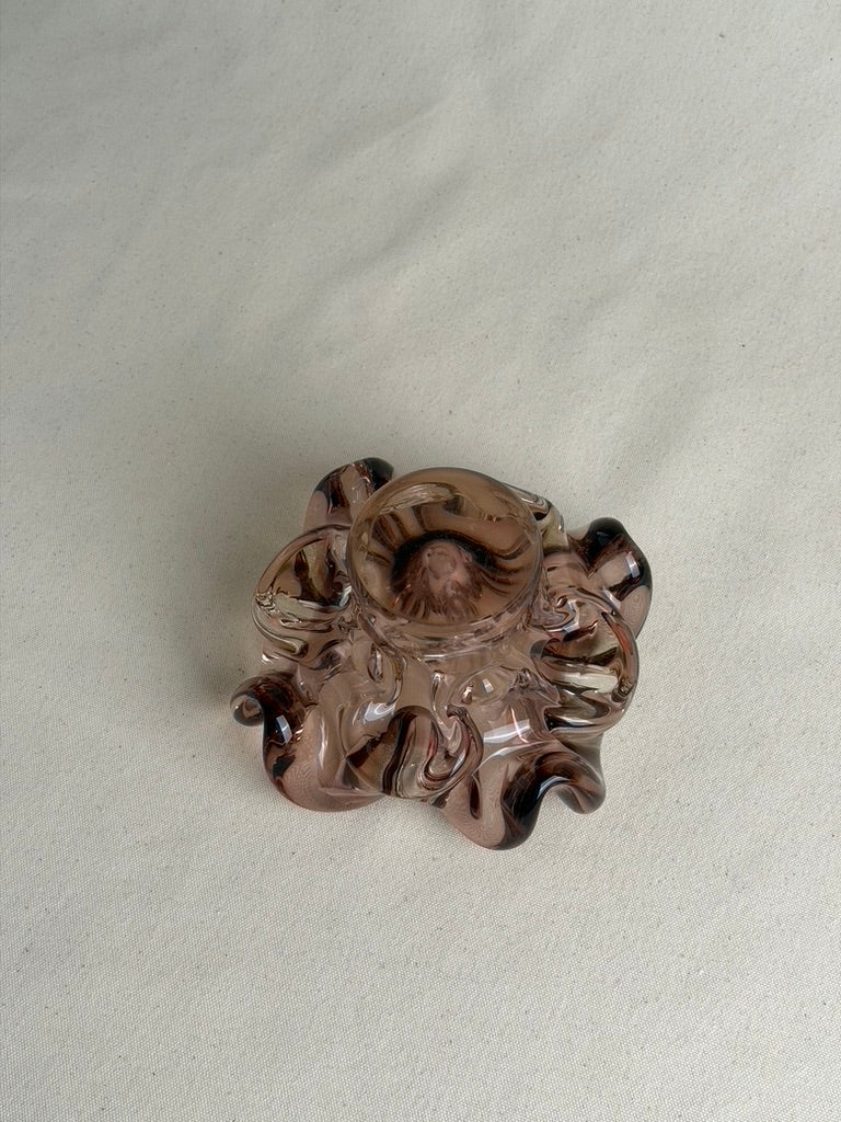 Vintage Pink Ruffled Art Glass Bowl / Ashtray