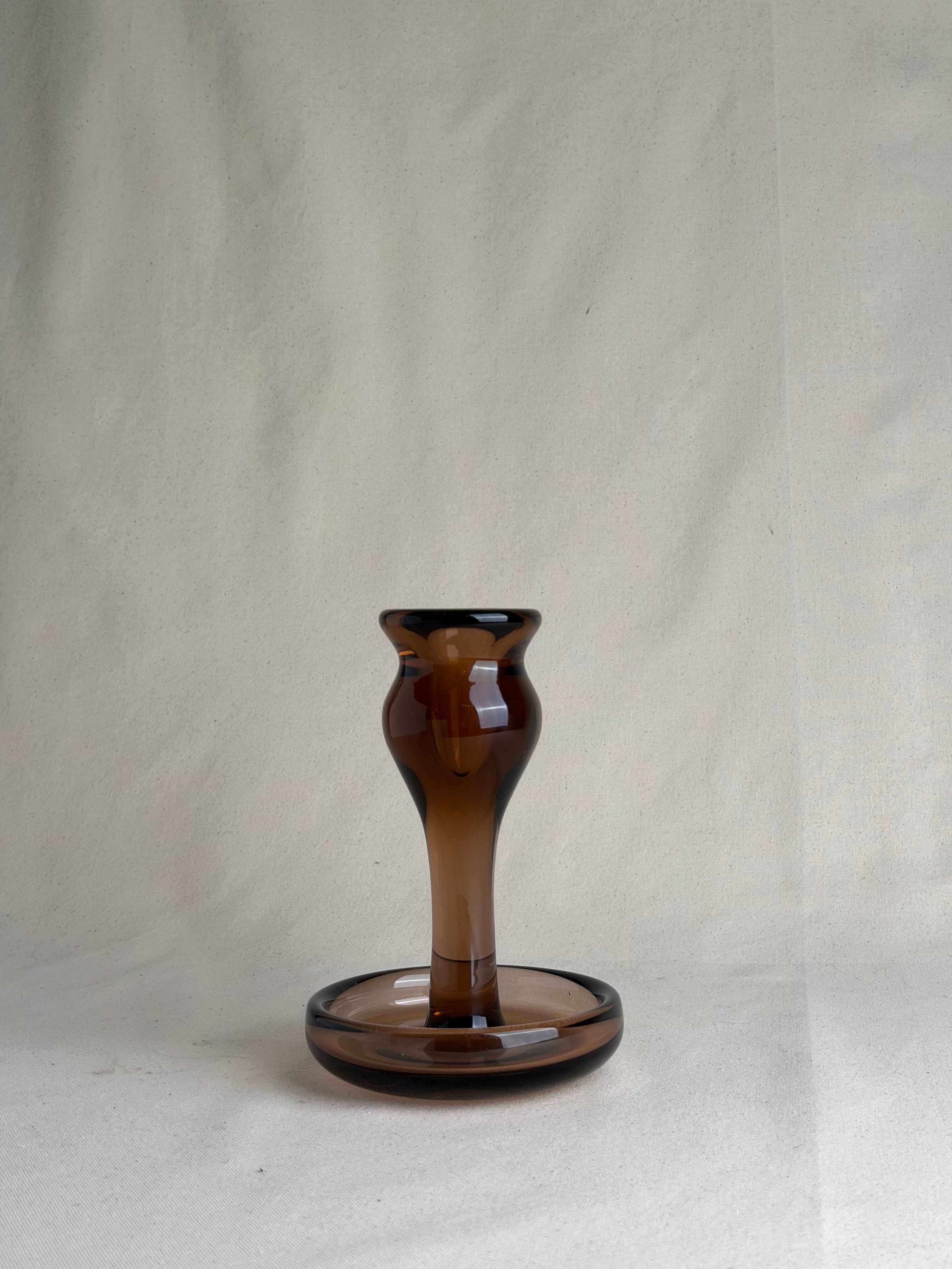Smoked Amber Scandinavian-Style Glass Candlestick