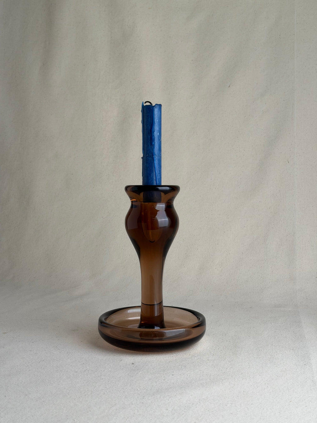 Smoked Amber Scandinavian-Style Glass Candlestick