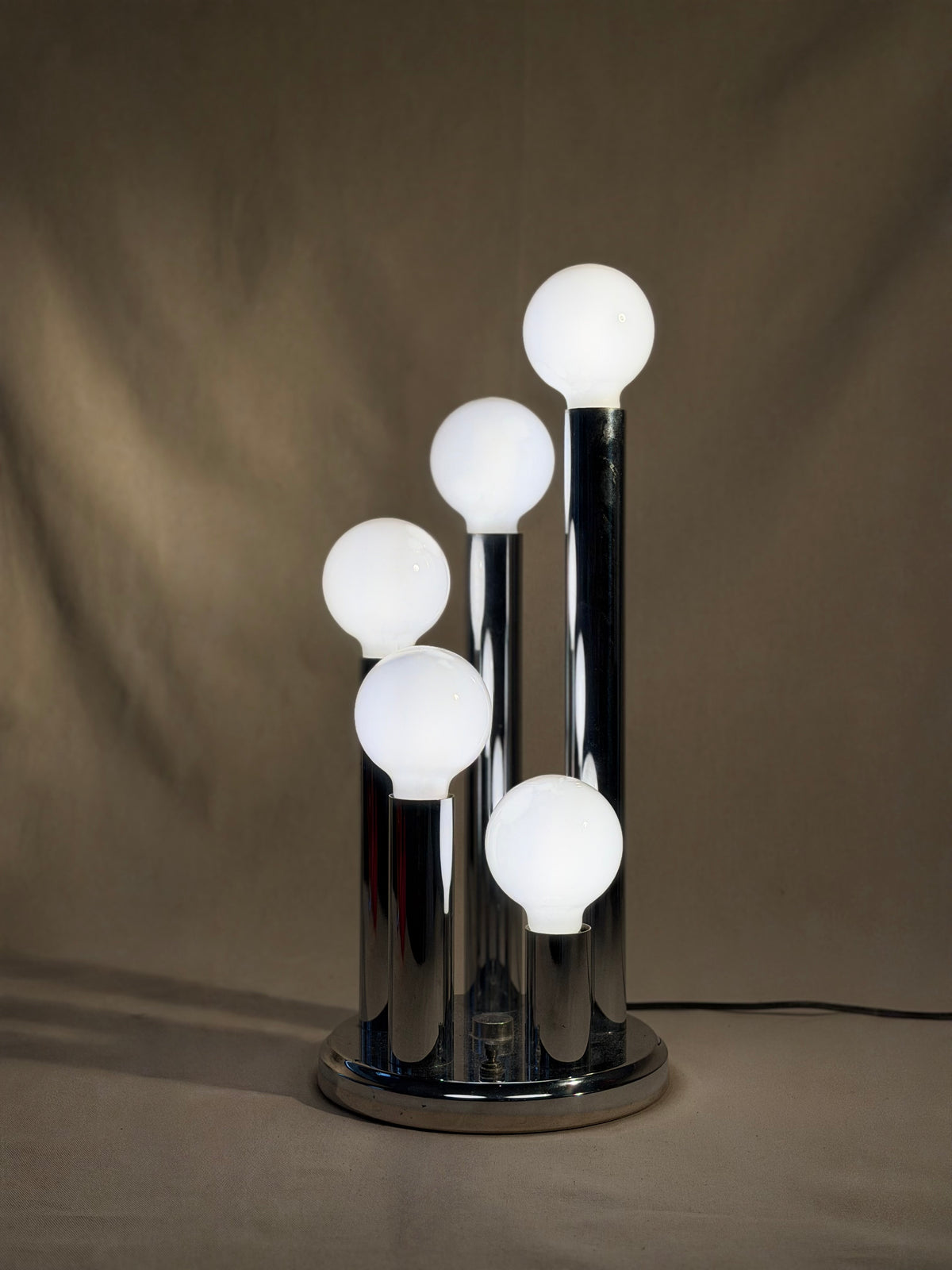 Five-Light Chrome Tubular Table Lamp, 1980