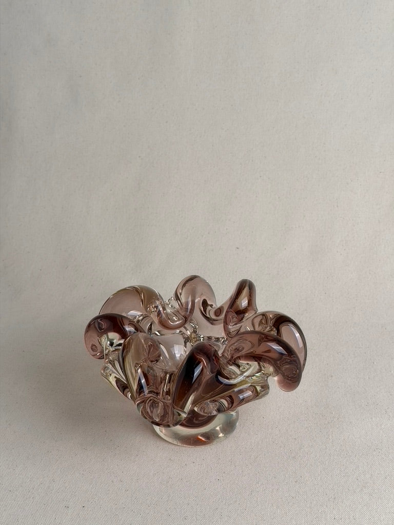 Vintage Pink Ruffled Art Glass Bowl / Ashtray