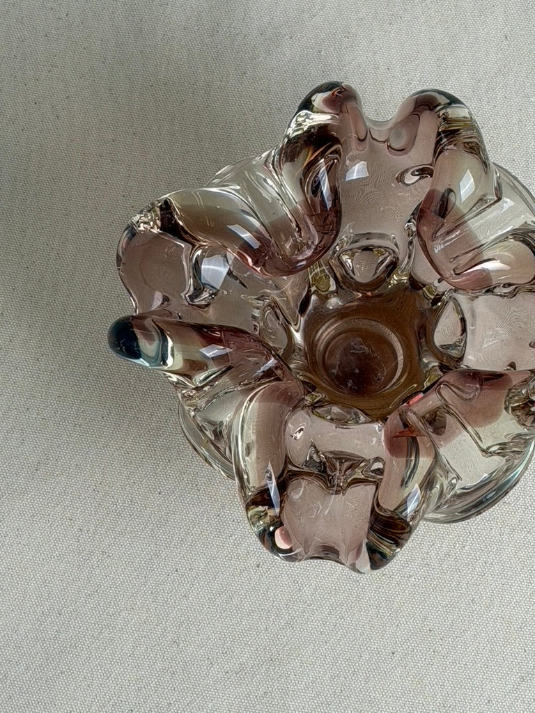 Vintage Pink Ruffled Art Glass Bowl / Ashtray