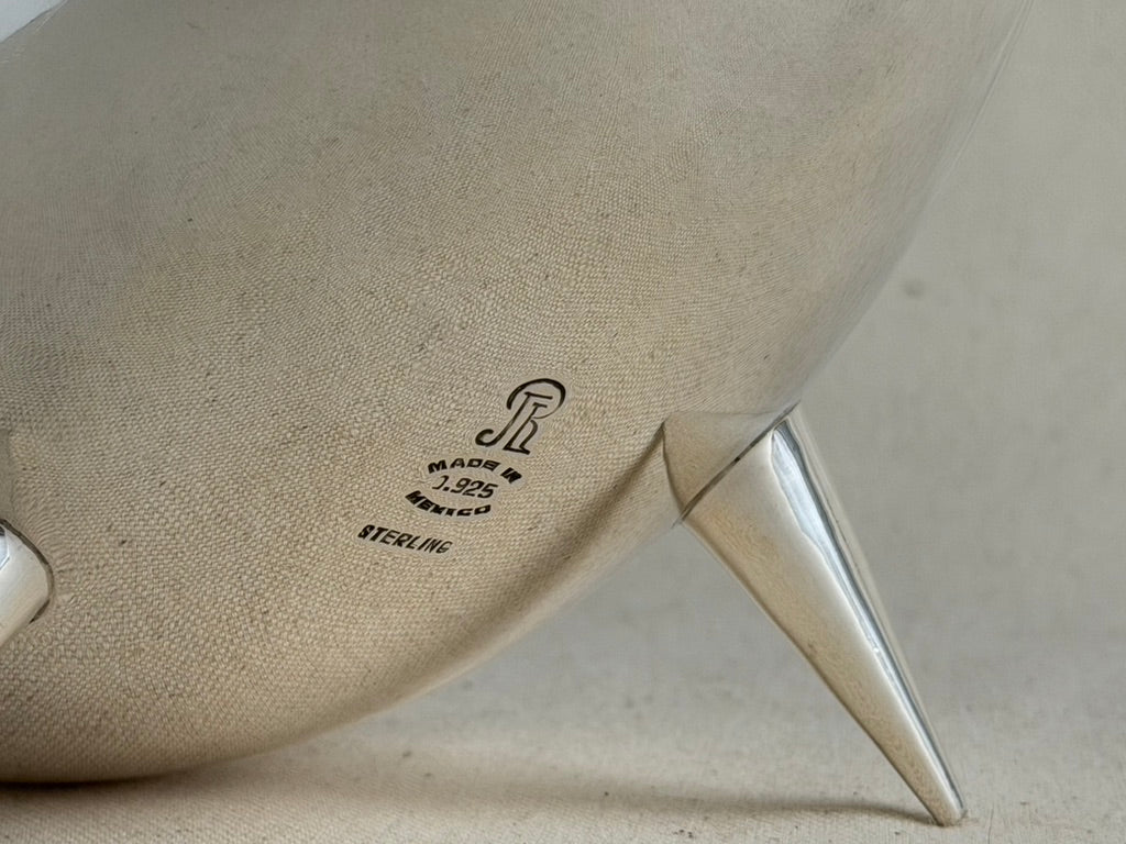 Juventino López Reyes Modernist Sterling Silver Palette-Form Tripod Dish, c. 1950s–60s
