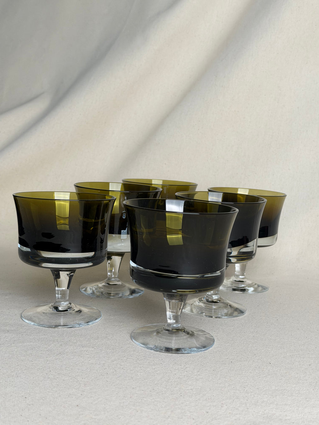 Danby-Milnor “Mirage Moss” Sherbet Glasses — Set of 7