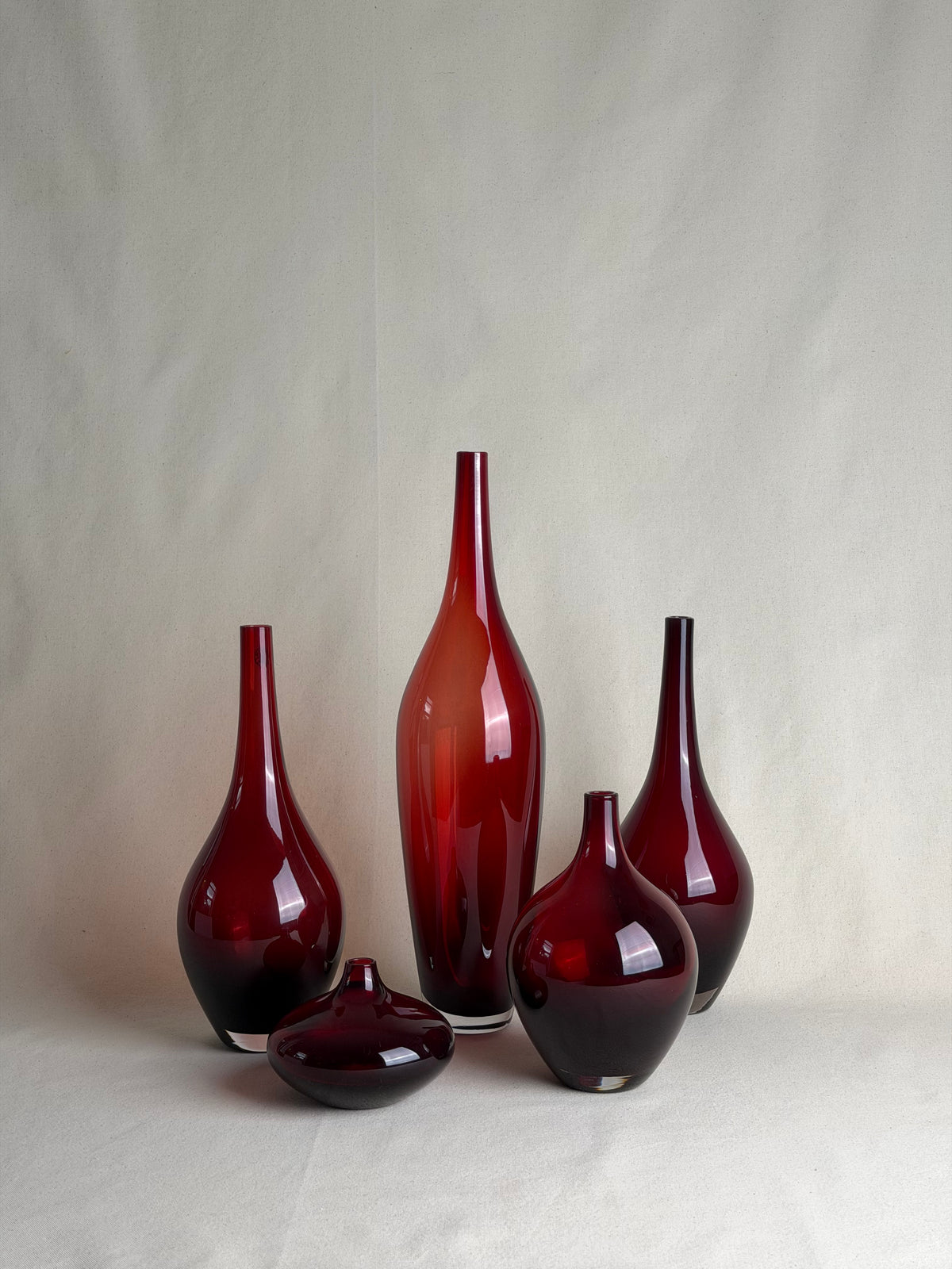 IKEA Red Glass Vases — Set of 5, Early 2000s