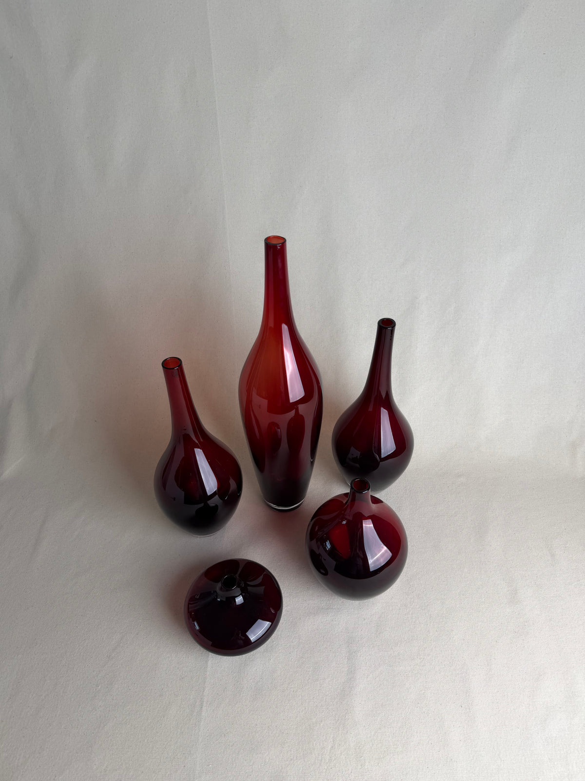 IKEA Red Glass Vases — Set of 5, Early 2000s