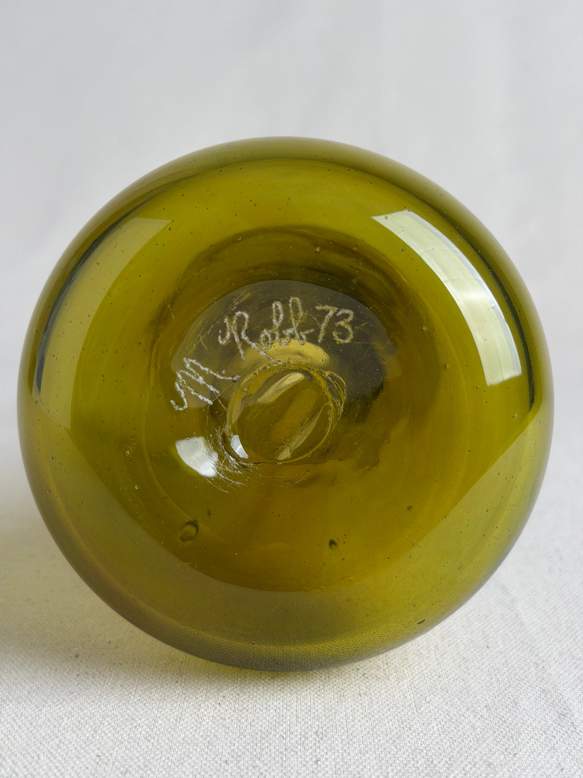 Michael Robb Signed Green Art Glass Vase, 1973