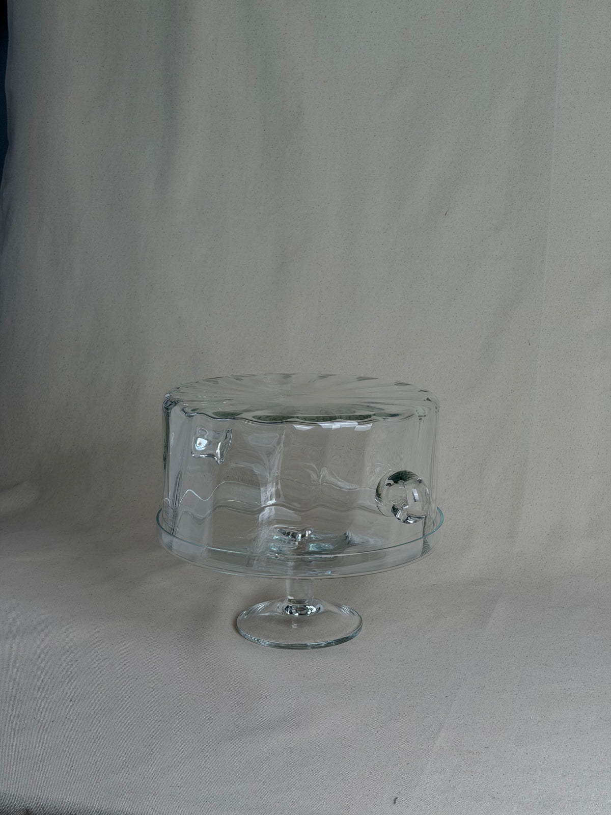 Vintage Waldonia Hand-Blown Glass Cake Stand & Cloche, Tarnów Poland