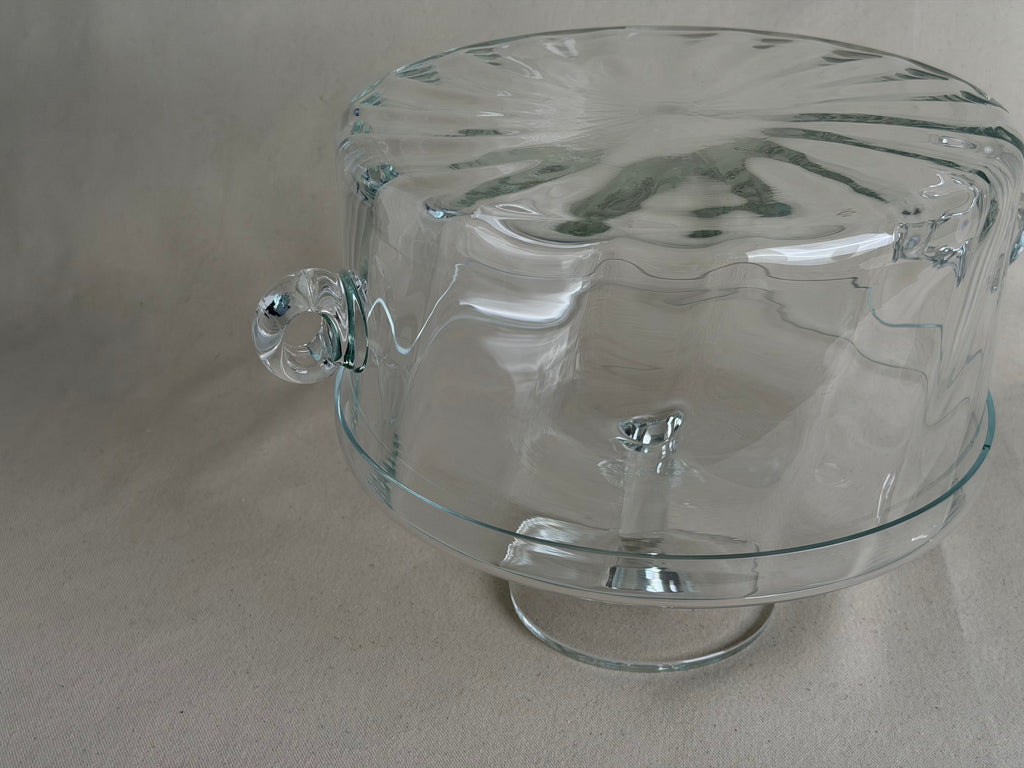Vintage Waldonia Hand-Blown Glass Cake Stand & Cloche, Tarnów Poland