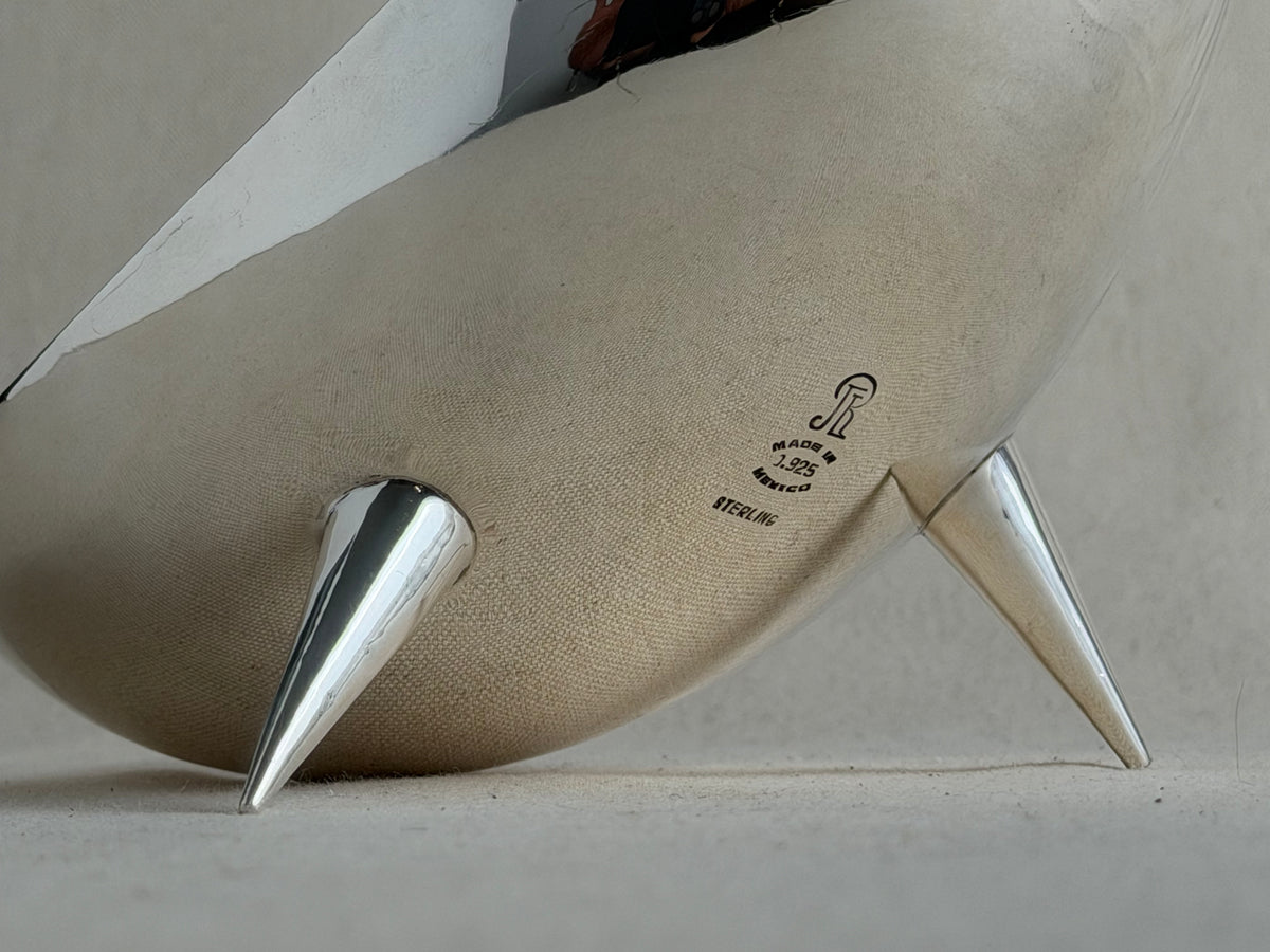 Juventino López Reyes Modernist Sterling Silver Palette-Form Tripod Dish, c. 1950s–60s