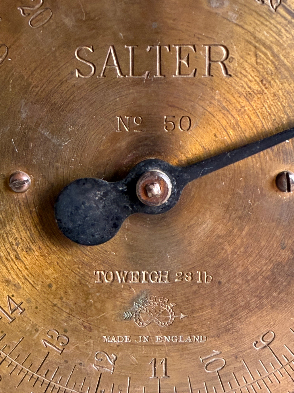 Antique Salter No. 50 28 lb Scale in Original Green, England, c. 1920s–30s