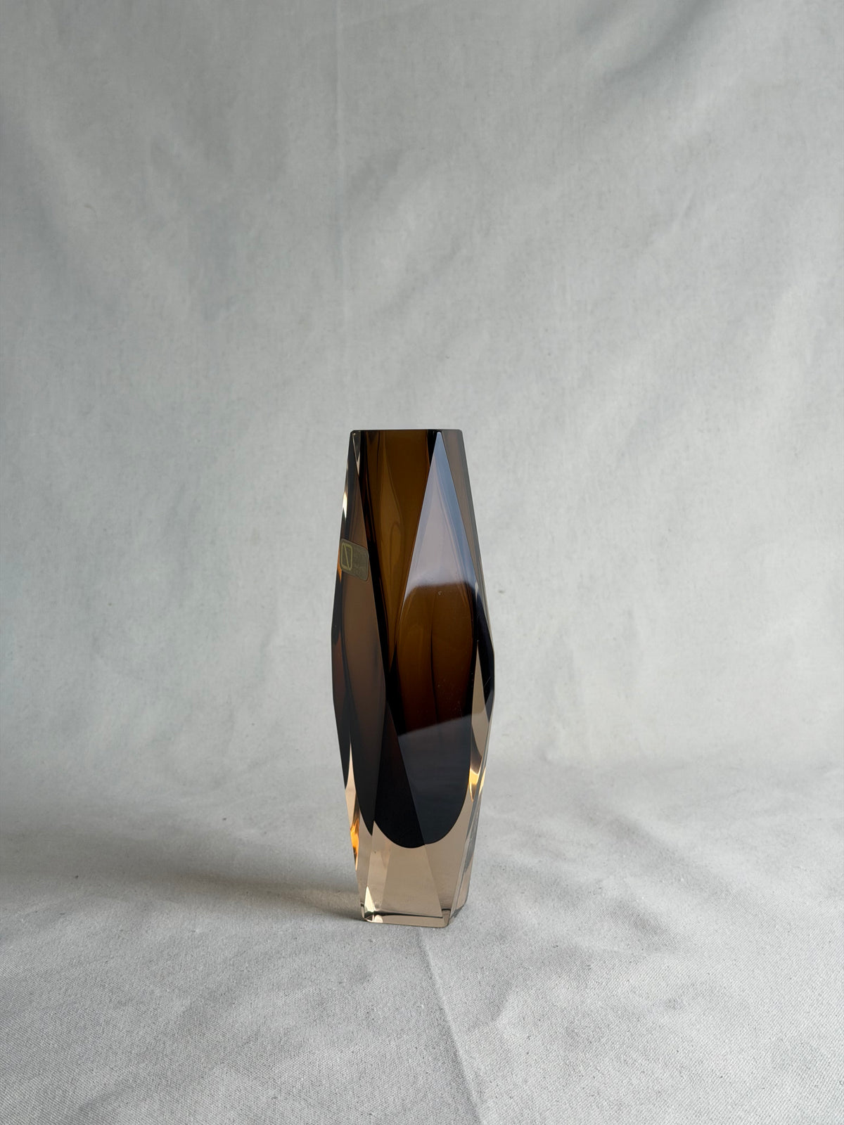 V. Nason Brown Faceted Murano Sommerso Vase, 9"