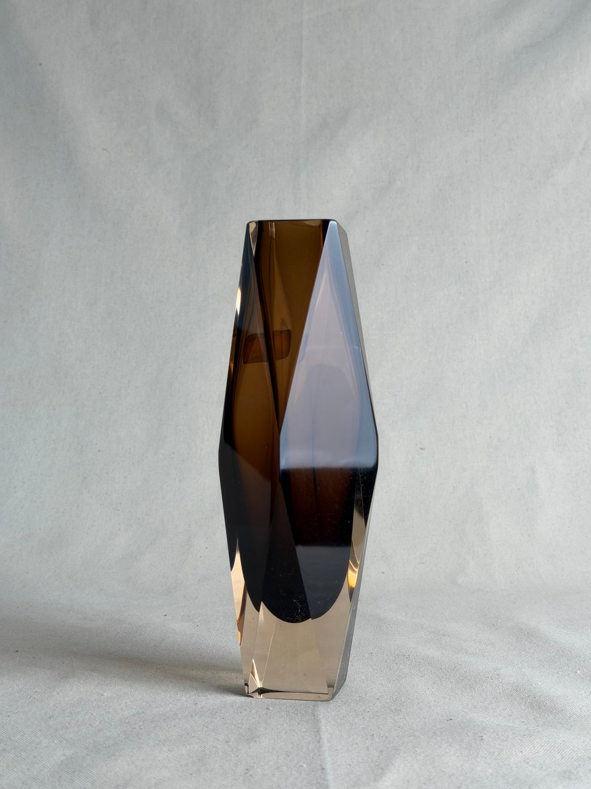V. Nason Brown Faceted Murano Sommerso Vase, 9"