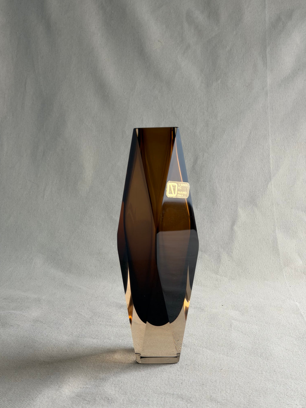 V. Nason Brown Faceted Murano Sommerso Vase, 9"