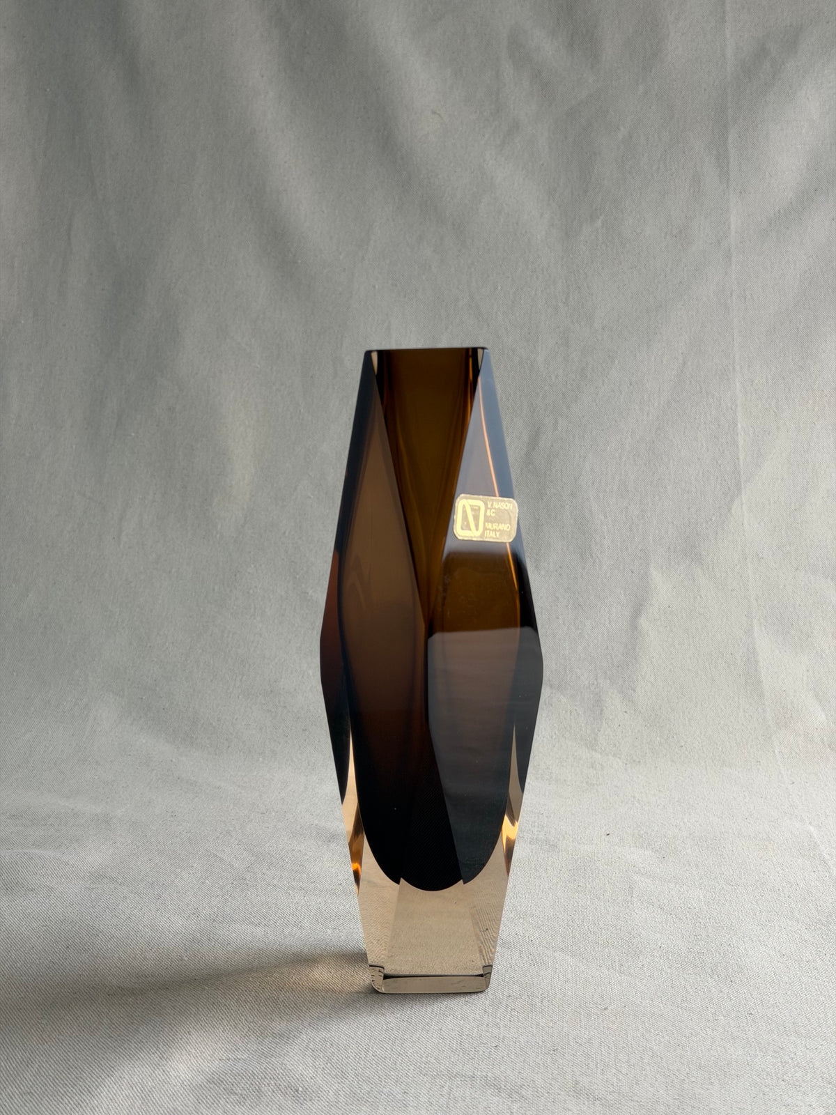 V. Nason Brown Faceted Murano Sommerso Vase, 9"