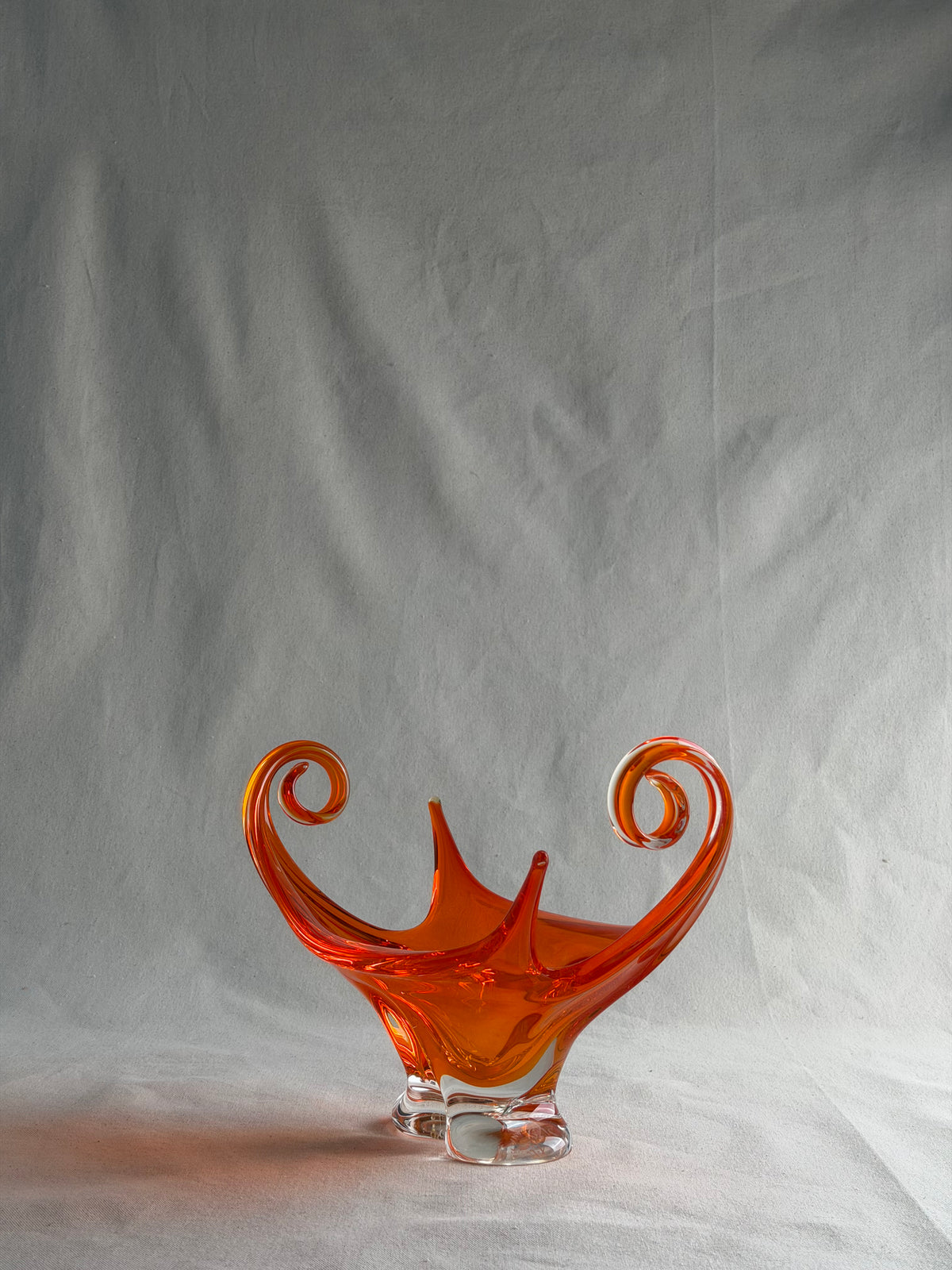 Signed Chalet Canada Orange Spike & Curl Art Glass Centerpiece, c. 1960s–70s