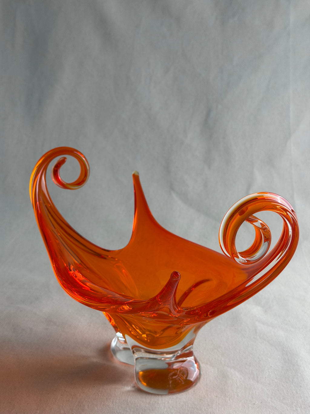 Signed Chalet Canada Orange Spike & Curl Art Glass Centerpiece, c. 1960s–70s
