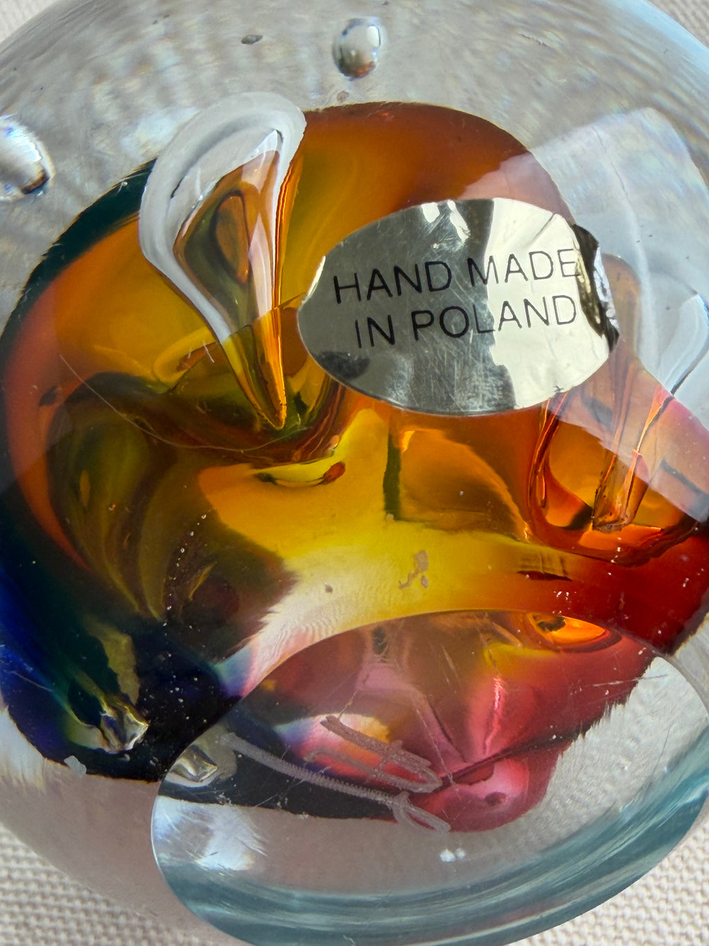 Adam Jablonski Signed Multicolour Art Glass Paperweight, Poland