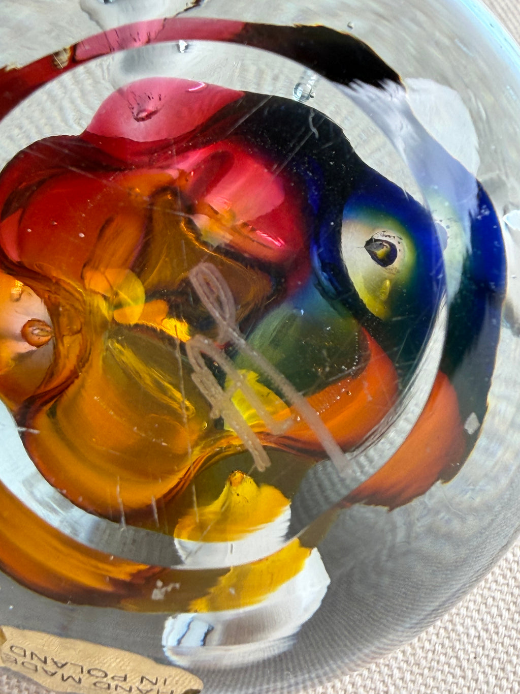 Adam Jablonski Signed Multicolour Art Glass Paperweight, Poland