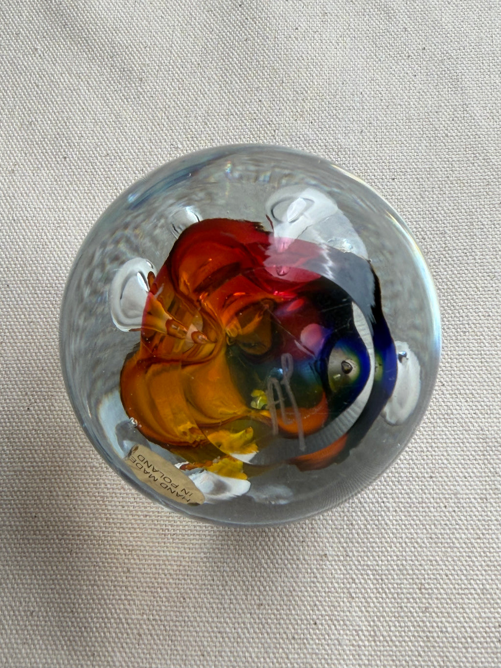 Adam Jablonski Signed Multicolour Art Glass Paperweight, Poland