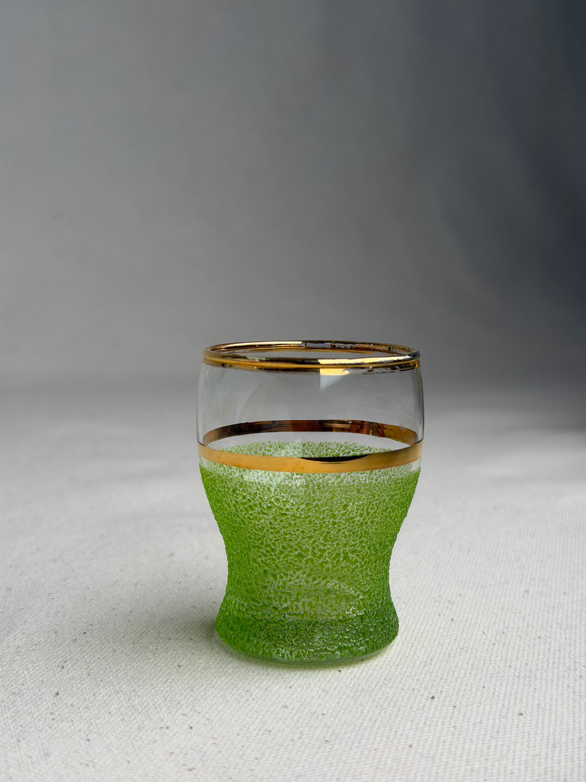 Set of 6 Vintage Multicolour Sugar-Frosted Gold-Rim Cocktail Glasses, c. 1950s–60s