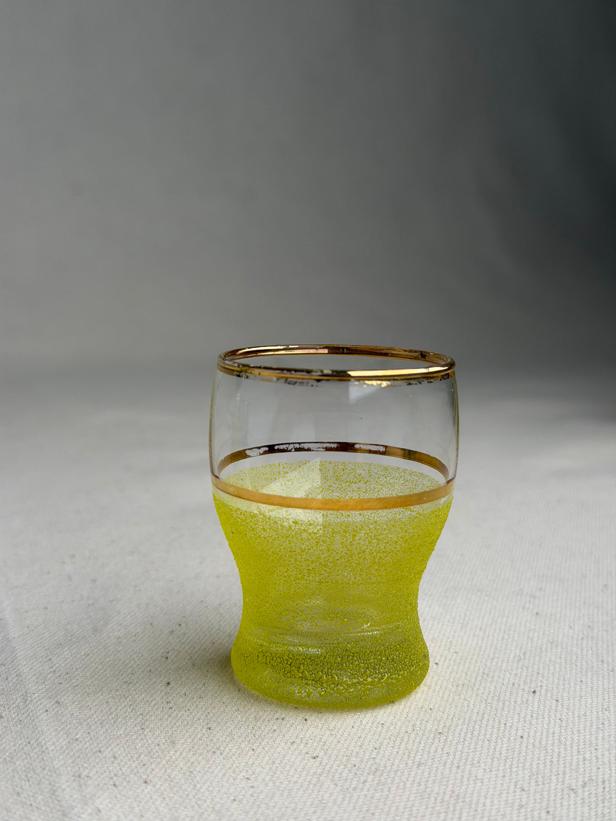 Set of 6 Vintage Multicolour Sugar-Frosted Gold-Rim Cocktail Glasses, c. 1950s–60s