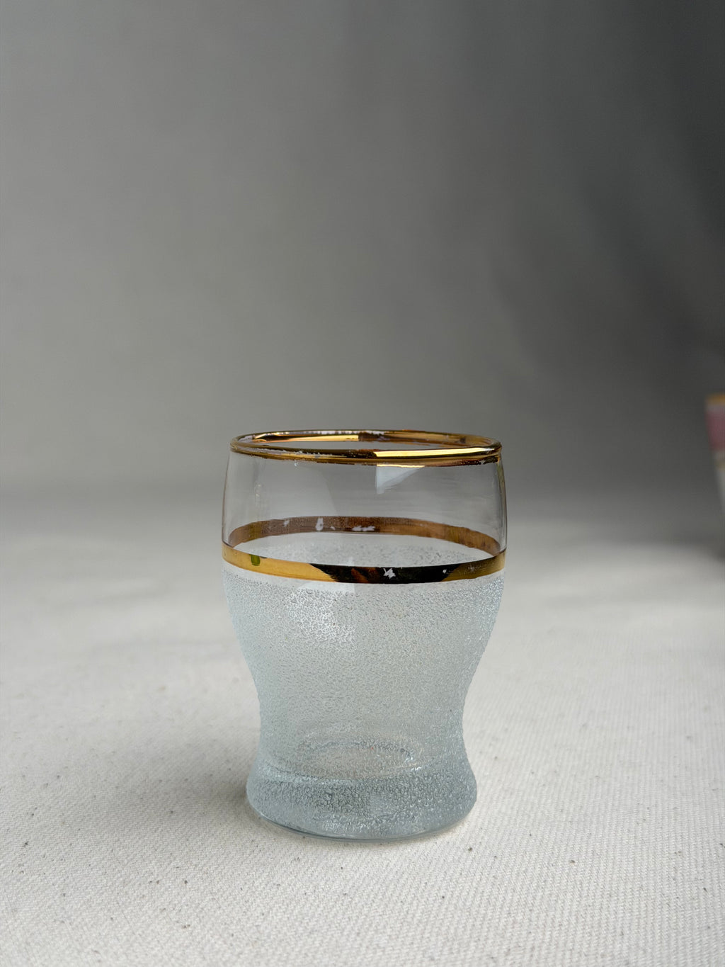 Set of 6 Vintage Multicolour Sugar-Frosted Gold-Rim Cocktail Glasses, c. 1950s–60s