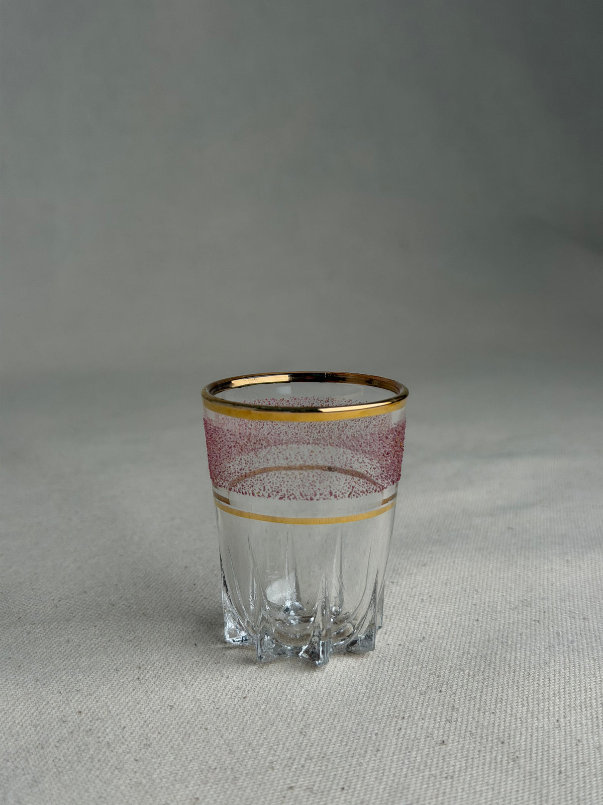 Set of 5 Vintage French Sugar-Frosted Gold-Rim Shot Glasses, c. 1950s–60s