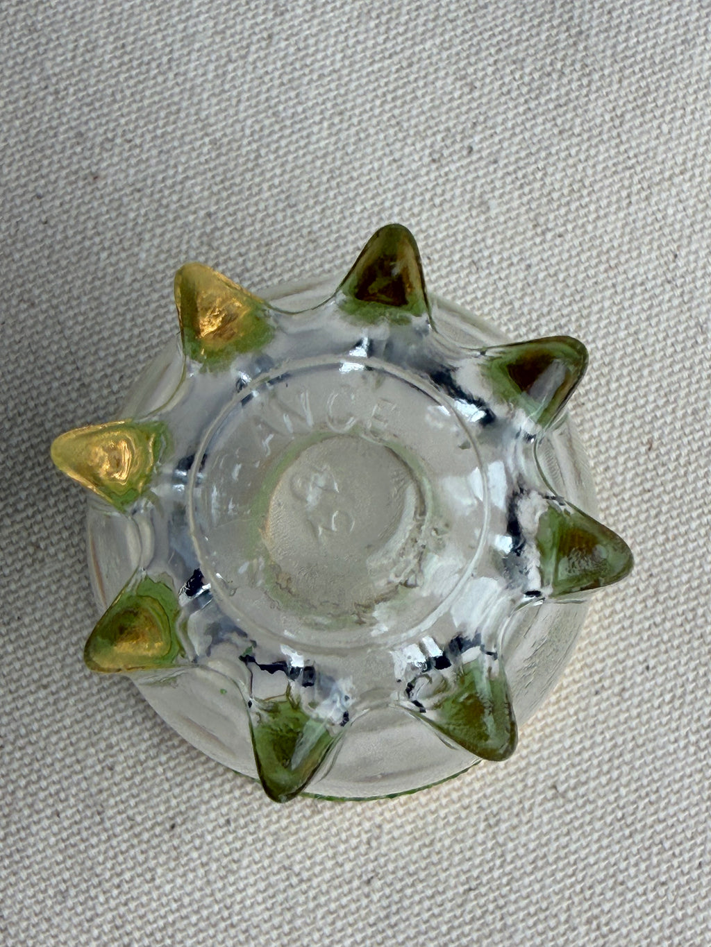 Set of 5 Vintage French Sugar-Frosted Gold-Rim Shot Glasses, c. 1950s–60s