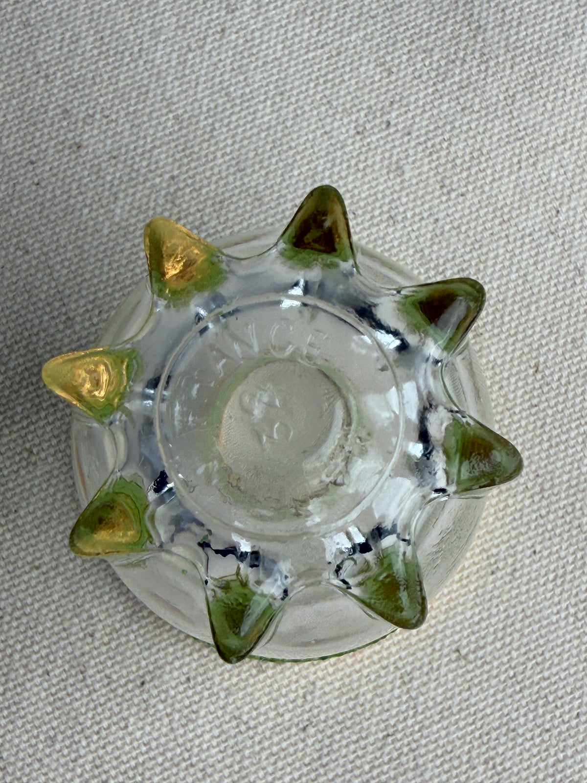 Set of 5 Vintage French Sugar-Frosted Gold-Rim Shot Glasses, c. 1950s–60s