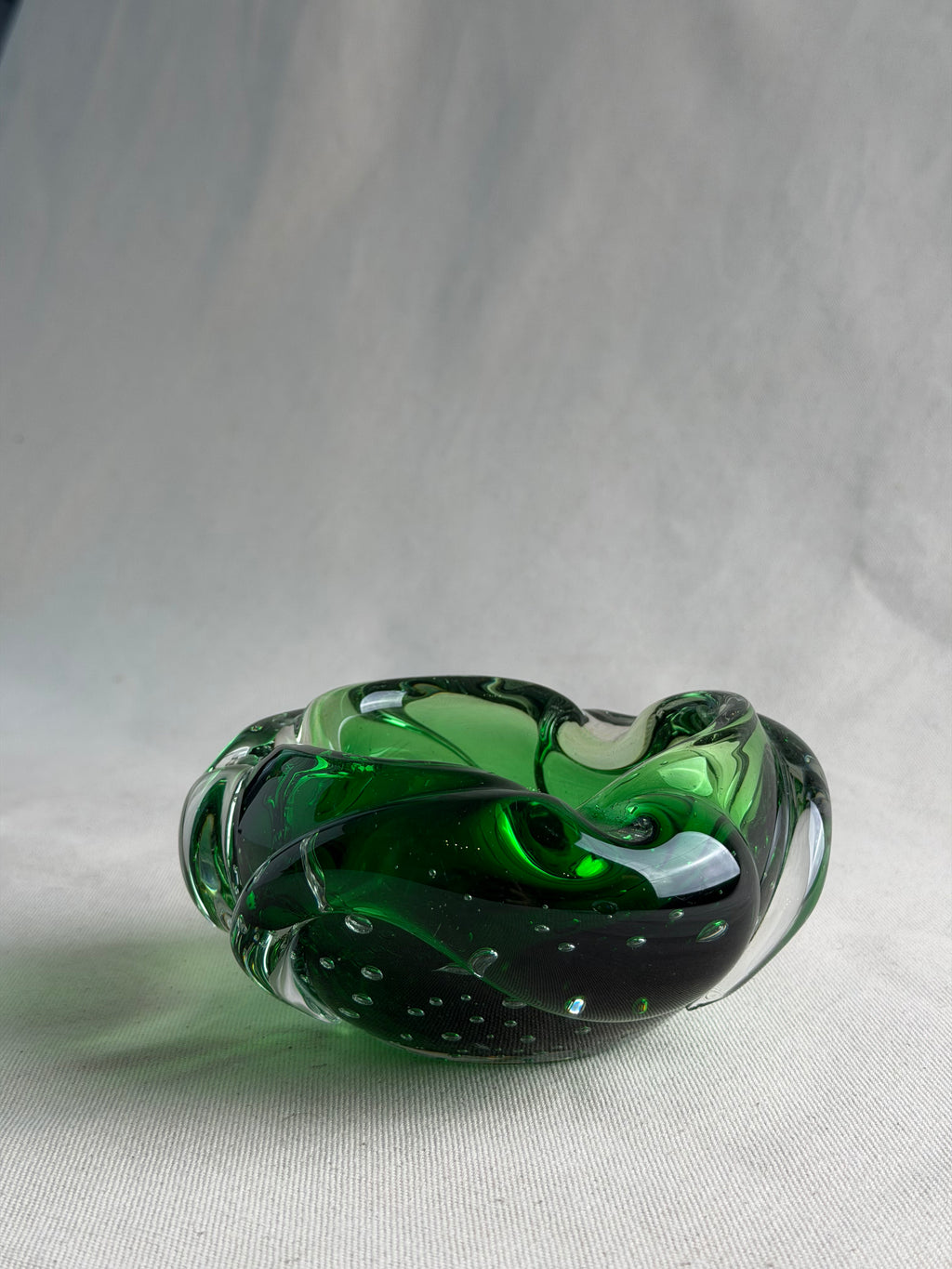 Vintage Murano Green Bolle Art Glass Bowl / Ashtray, c. 1960s