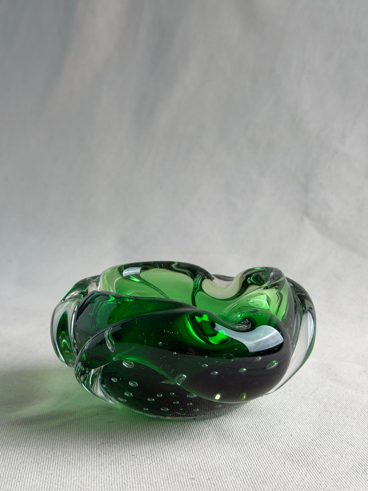 Vintage Murano Green Bolle Art Glass Bowl / Ashtray, c. 1960s