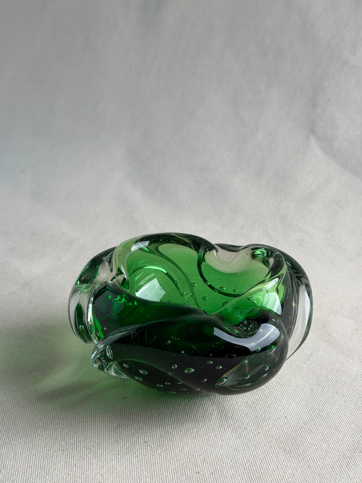 Vintage Murano Green Bolle Art Glass Bowl / Ashtray, c. 1960s