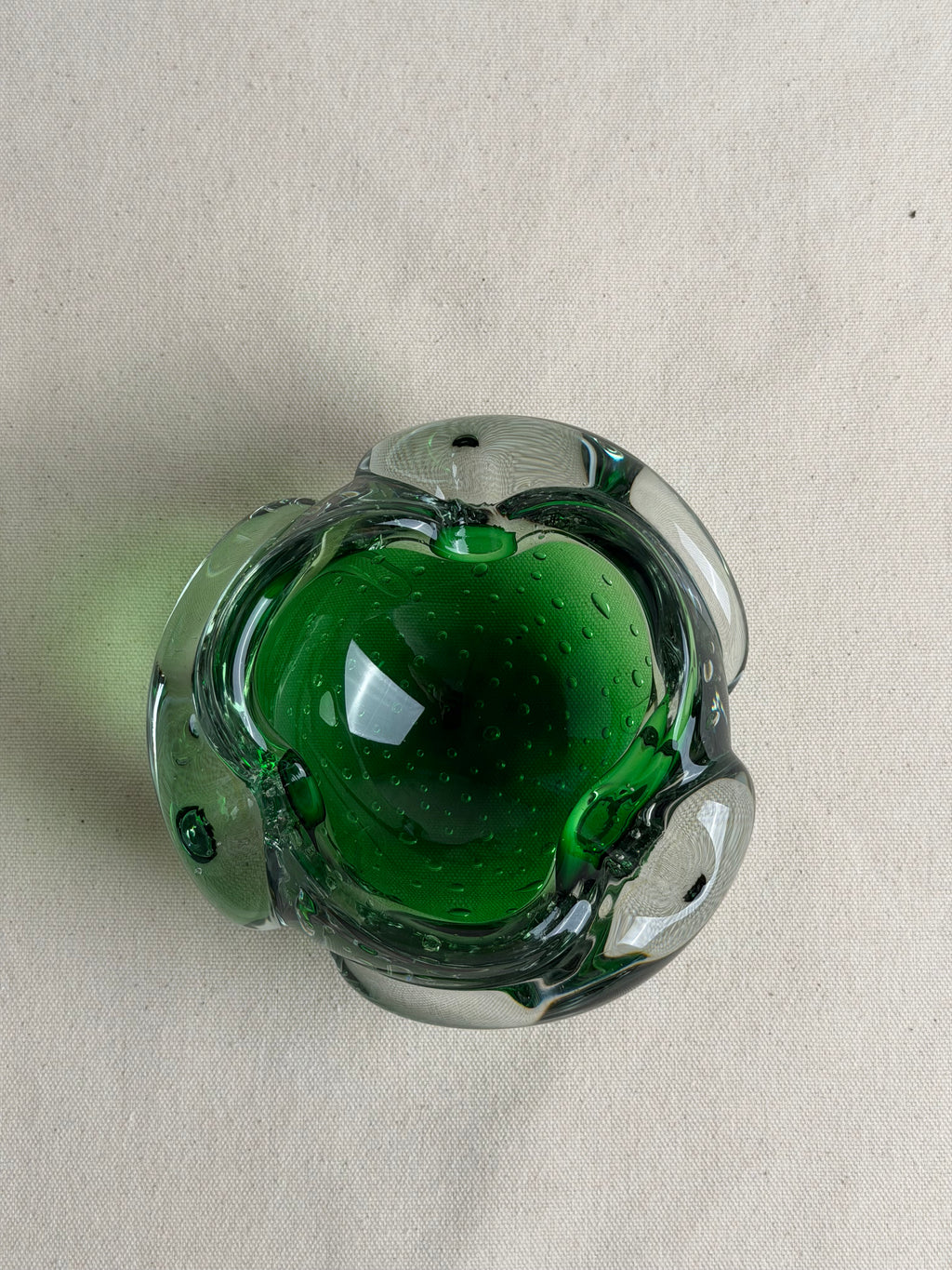 Vintage Murano Green Bolle Art Glass Bowl / Ashtray, c. 1960s