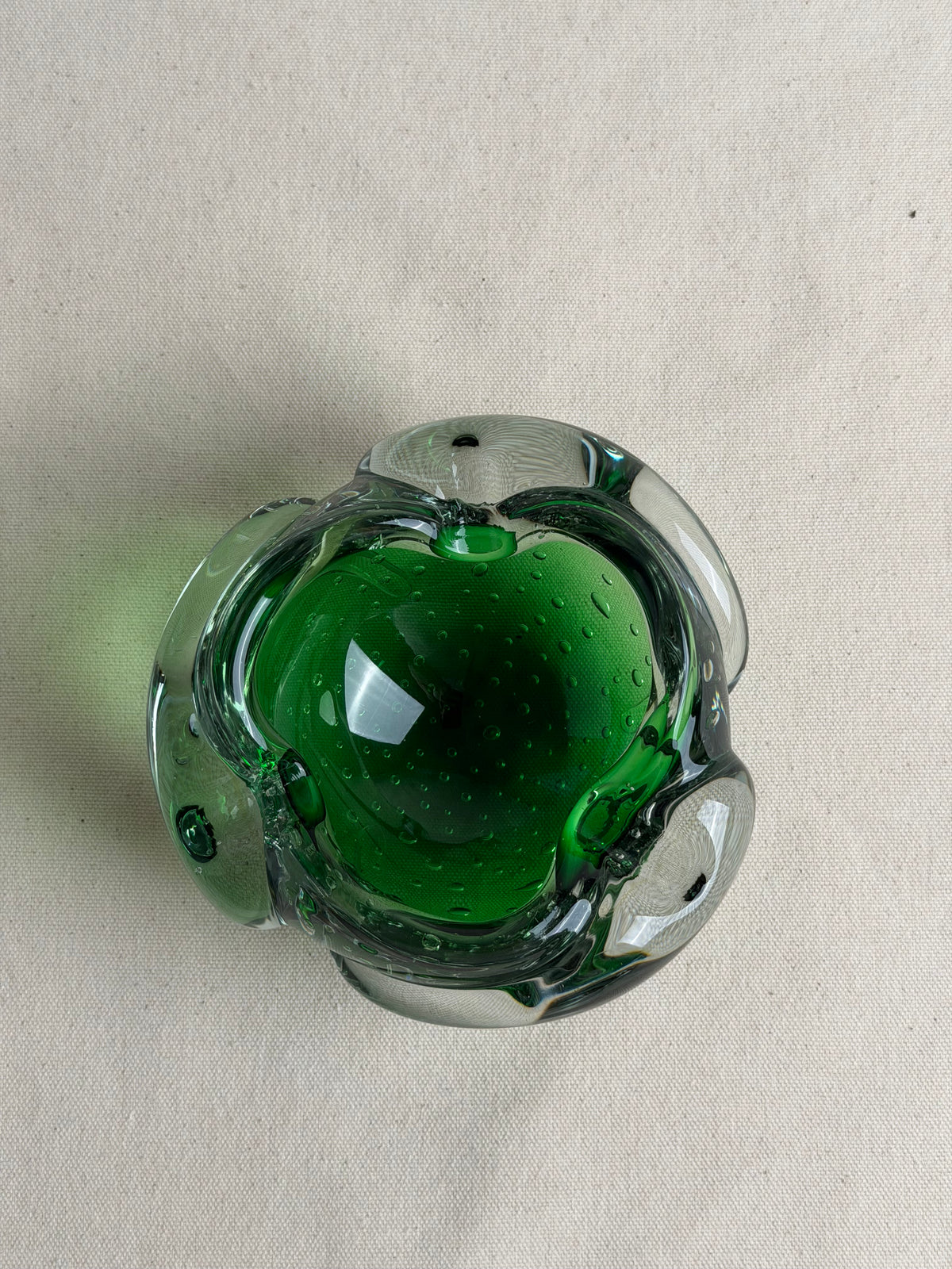 Vintage Murano Green Bolle Art Glass Bowl / Ashtray, c. 1960s