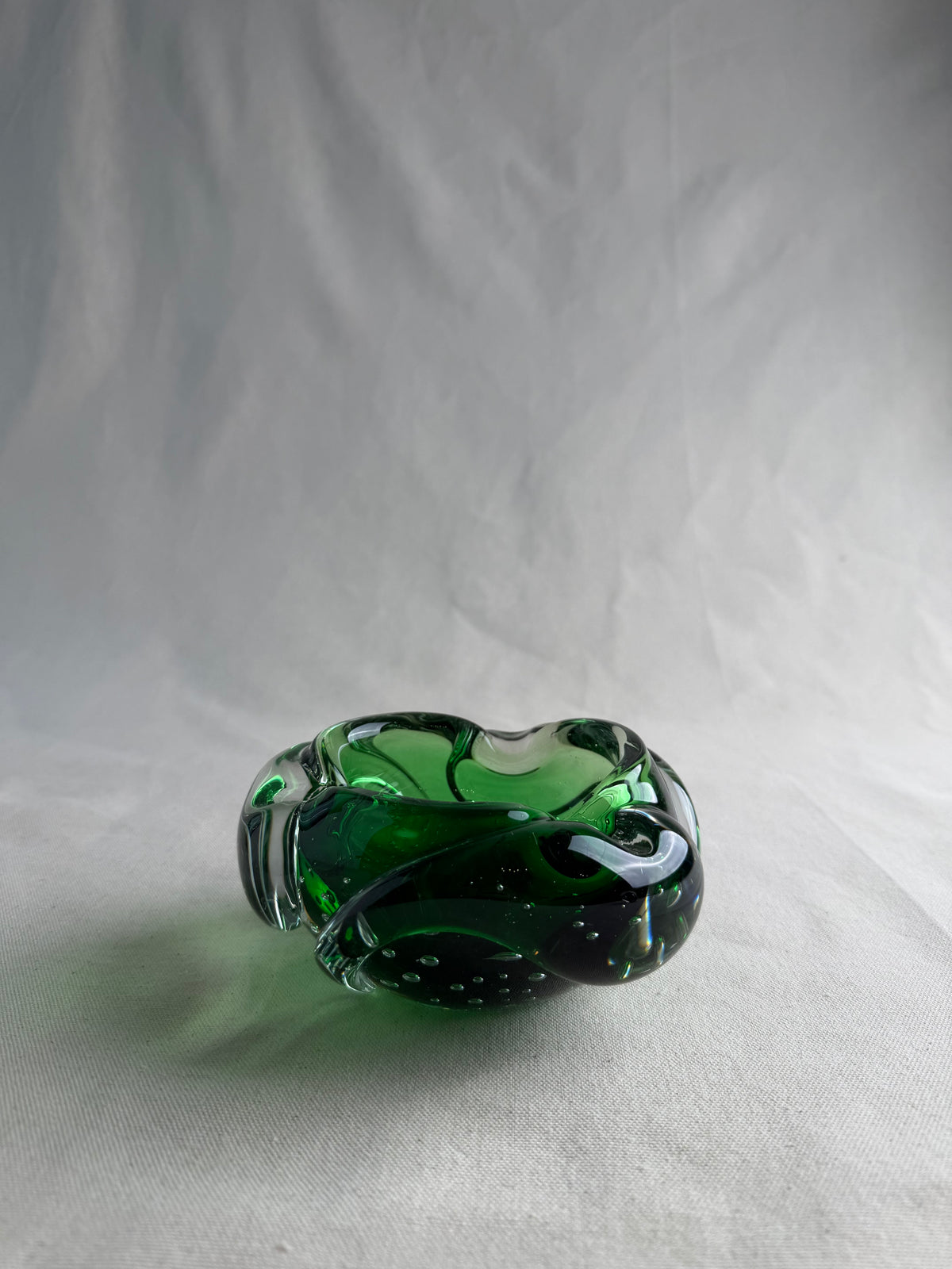 Vintage Murano Green Bolle Art Glass Bowl / Ashtray, c. 1960s