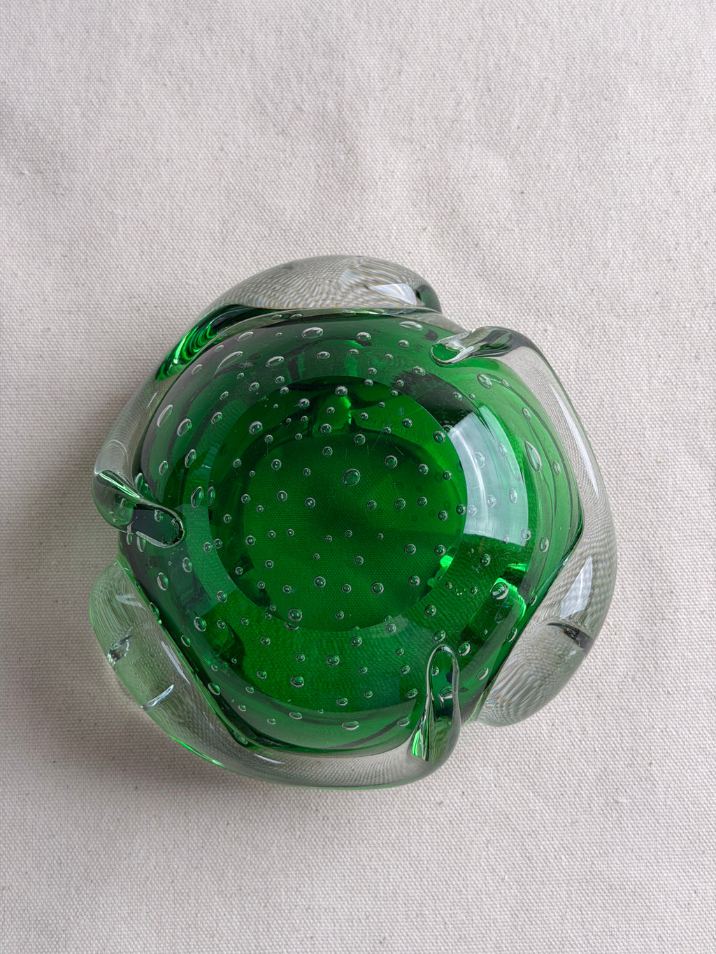 Vintage Murano Green Bolle Art Glass Bowl / Ashtray, c. 1960s