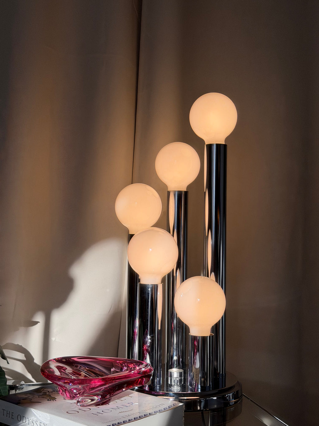 Five-Light Chrome Tubular Table Lamp, 1980